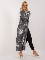 Hurt Ciemnoszary długi kardigan damski z printem