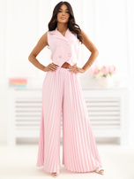 Jasnoróżowy elegancki komplet z szerokimi spodniami