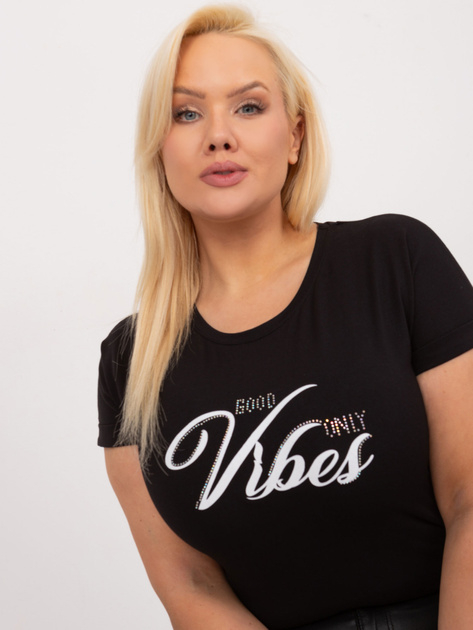 Hurtownia Czarny t-shirt plus size z okrągłym dekoltem
