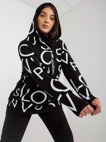 Hurt Czarna damska bluza plus size z kapturem i literami