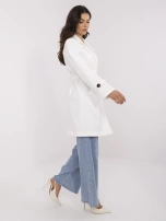 Ecru women's coat with a tied belt.