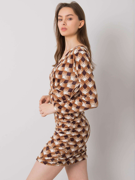 Brązowa sukienka welurowa we wzory Montilla