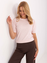 Jasnoróżowy sweter z bufiastymi rękawami