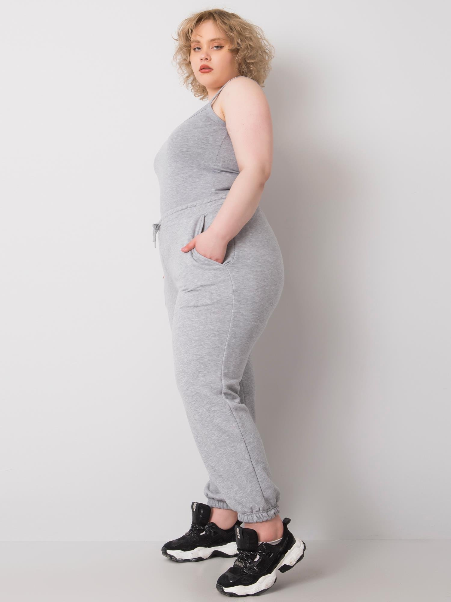 Szare melanżowe spodnie dresowe plus size z bawełny Ainhoa