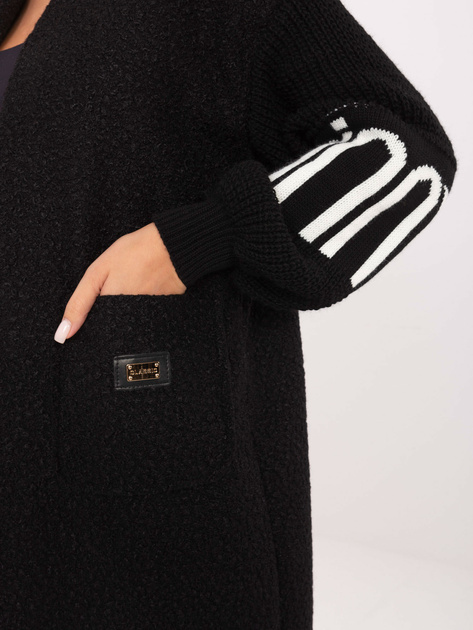 Czarny damski kardigan z napisami na rękawach