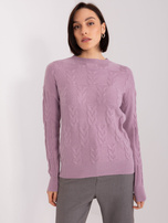 Hurt Fioletowy sweter damski z warkoczami i długim rękawem