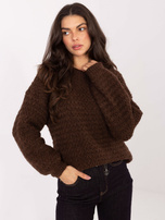 Brązowy damski sweter o waflowym splocie