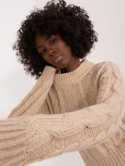 Hurtownia Beżowy krótki sweter z warkoczami MAYFLIES