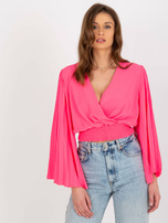 Hurt Fluo różowa bluzka wizytowa z kopertowym dekoltem