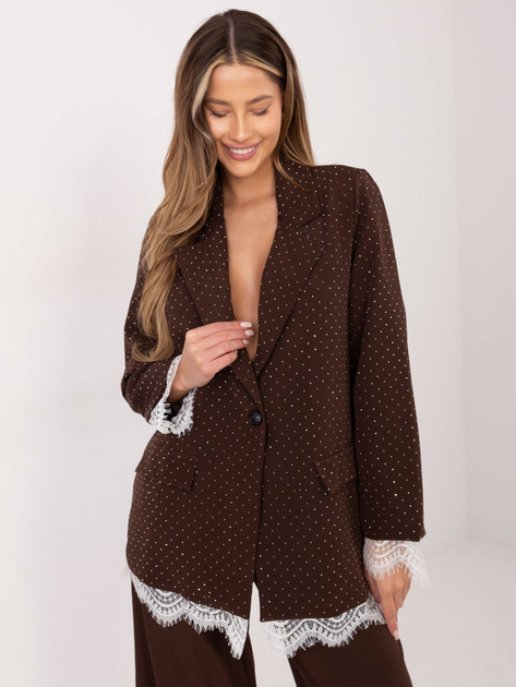Brązowa elegancka marynarka z koronką