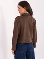 Brązowy dwurzędowy płaszcz z zamszu RUE PARIS 