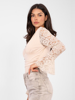 Beżowe eleganckie body z rozkloszowanym rękawem