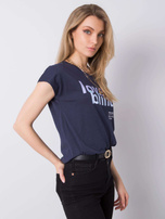 Granatowy t-shirt z napisem STITCH & SOUL