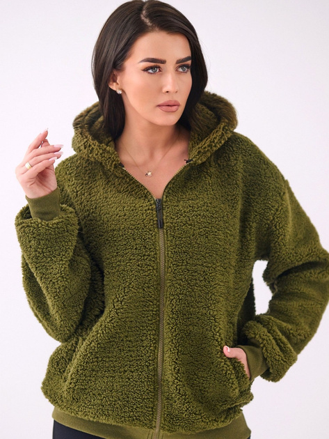 Khaki futrzana bluza o kroju oversize