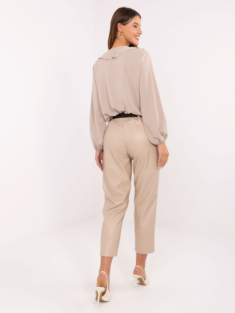 Beżowe skórzane spodnie z kieszeniami RUE PARIS