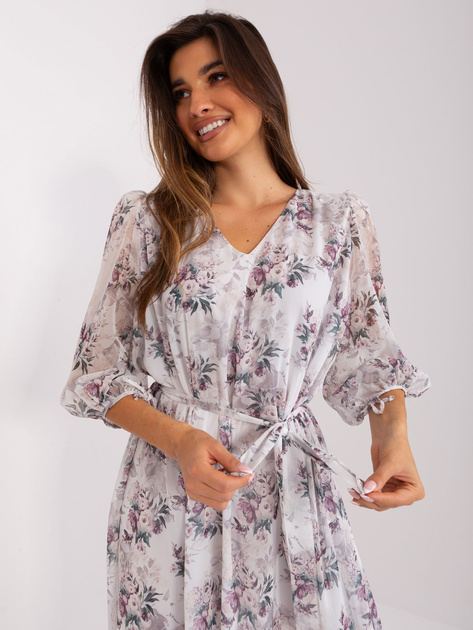 Hurtownia Biała elegancka sukienka z kwiatowym printem