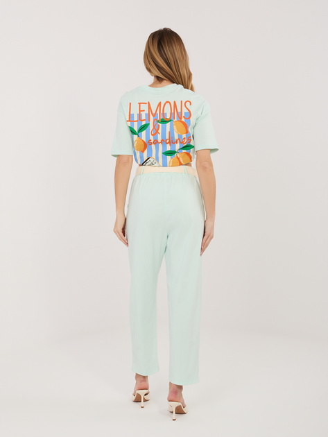 Miętowe damskie spodnie straight leg z kieszeniami