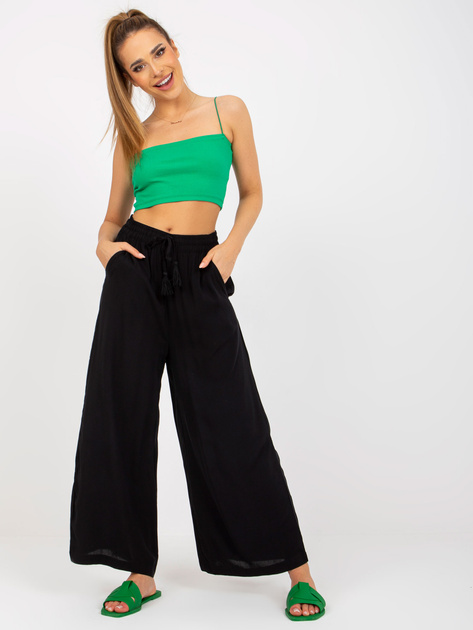 Hurtownia Czarne spodnie z materiału z szeroką nogawką SUBLEVEL