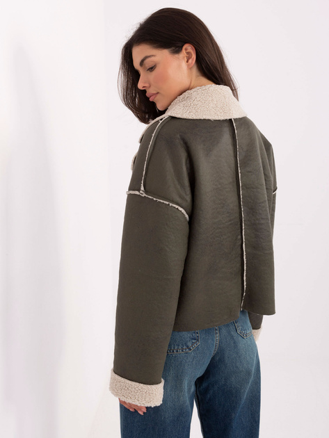 Khaki przejściowa kurtka z kożuchem