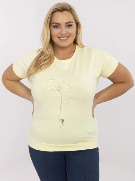 Jasnożółta damska bluzka plus size z krótkim rękawem