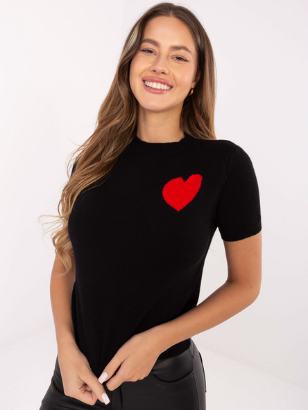 Czarny damski sweter z serduszkiem