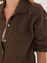 Czekoladowa damska koszula oversize z muślinu