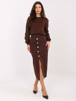 Brązowa dzianinowa spódnica z rozcięciem
