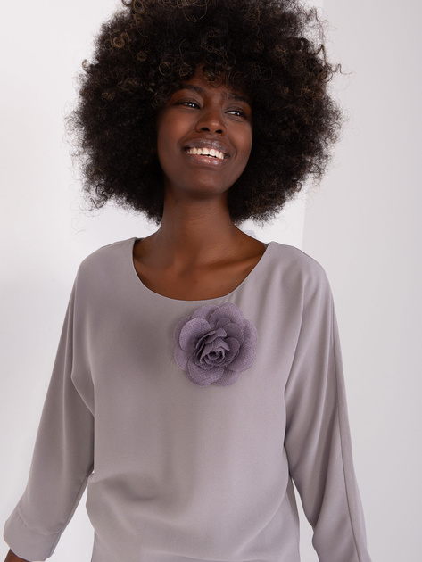 Hurt Szara damska bluzka wizytowa z kwiatem