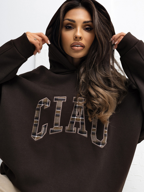 Czekoladowa bluza z kontrastowym napisem RUE PARIS