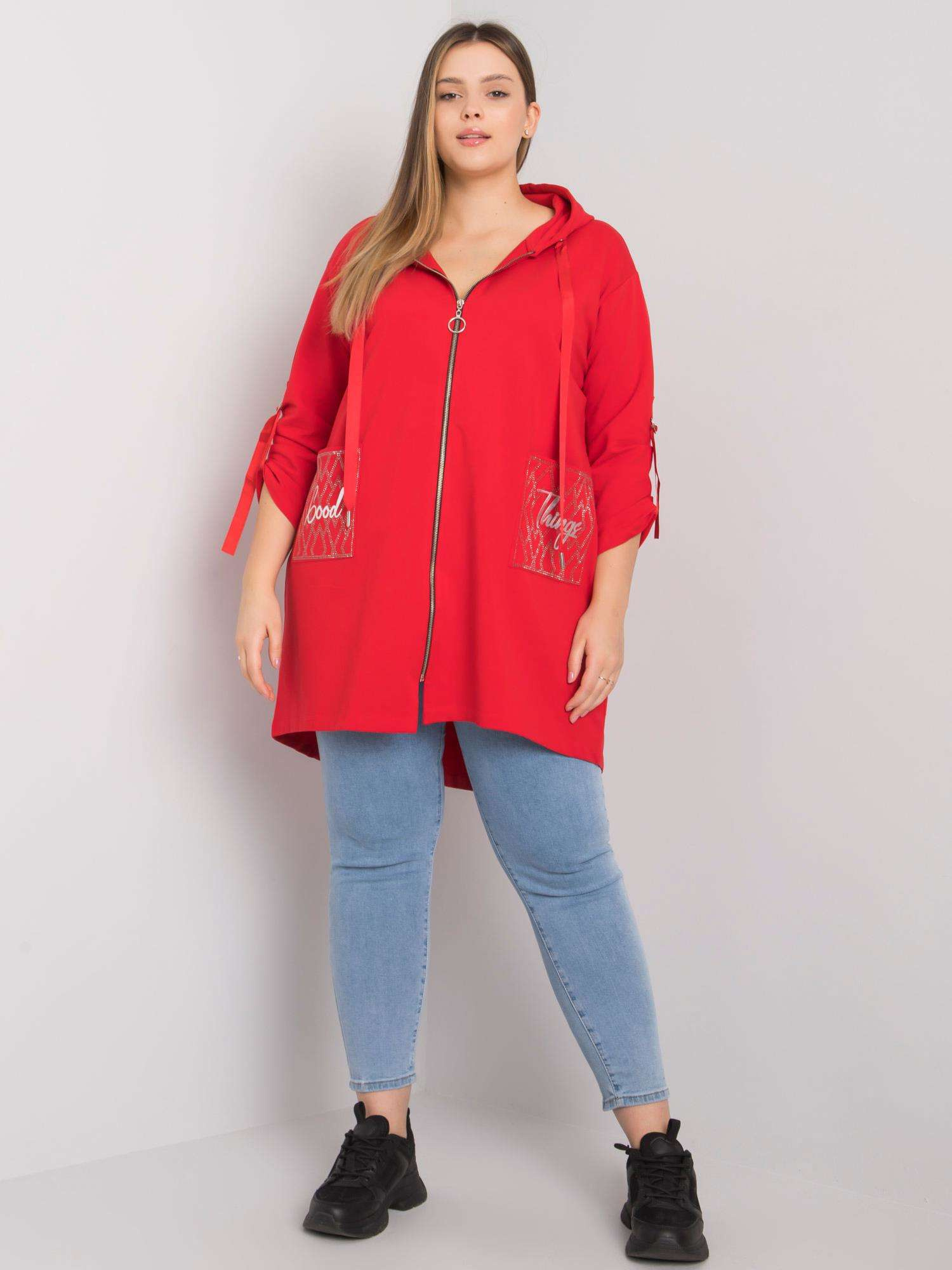 Red Zurich Plus Size Zipper Sweatshirt