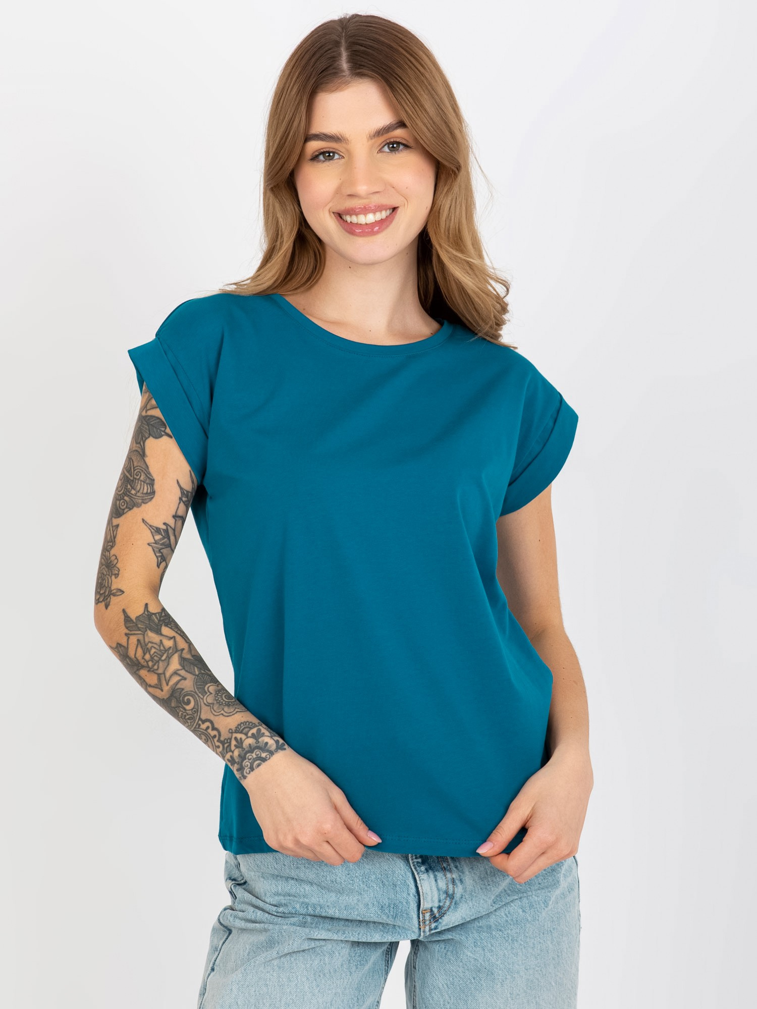 Jūrinis moterų basicas T-shirt iš Revoliucijos medvilnės.