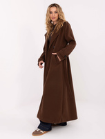 Brązowy elegancki płaszcz z dwurzędowym zapięciem