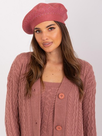 Hurt hellrosafarbener Damen-Beret mit Applikationen.
