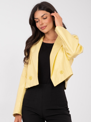 Jasnożółta skórzana marynarka z podszewką RUE PARIS