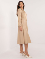 Hurt Beżowa midi spódnica z ekoskóry z paskiem