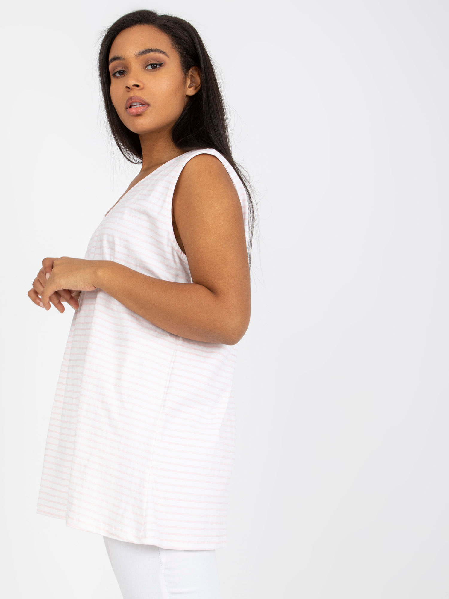 Biało-różowy top plus size bawełniany