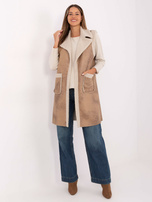 Beige long vest with fur.
