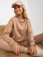 Hurt Camelowy damski komplet dresowy z bluzą bez kaptura