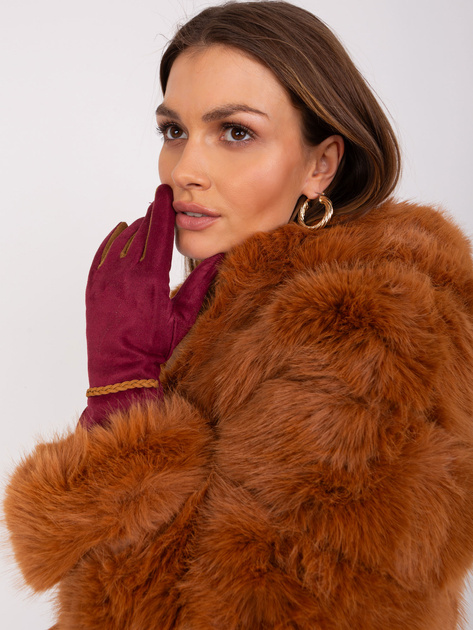 Hurt Bordowe dotykowe rękawiczki damskie