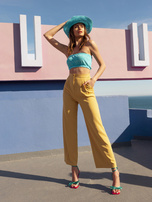 Hurtownia Ciemnożółte szerokie spodnie z materiału z wysokim stanem