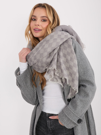 Szaro-ecru damski szal w geometryczny wzór
