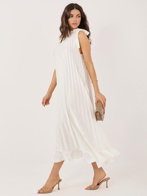 Ecru koktajlowa sukienka z wiązaniem na ramieniu RUE PARIS