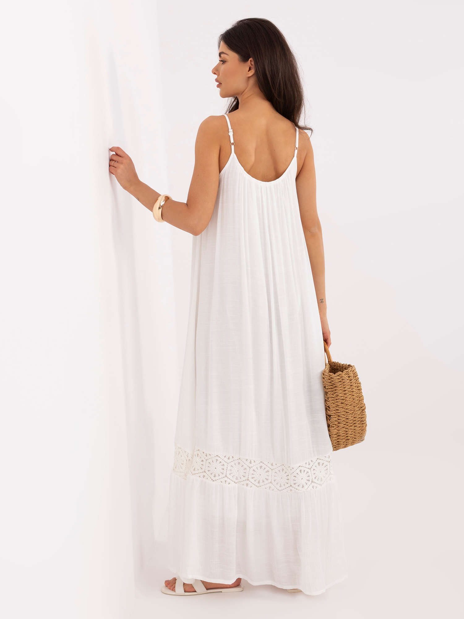 Ecru boho sukienka na ramiączkach