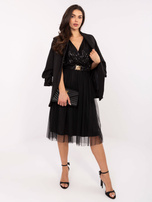 Czarna rozkloszowana sukienka z cekinową górą