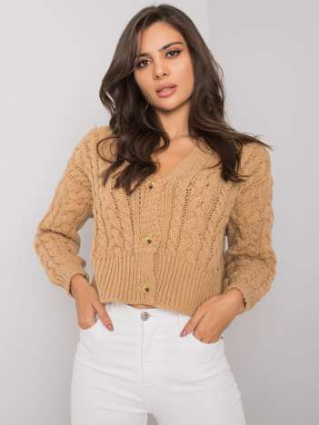 Kamelfarbener Knopf-Pullover mit Zopfstrick Avezzano SUBLEVEL.