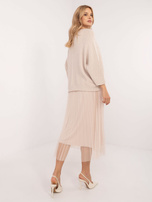 Hurtownia Beżowy elegancki komplet z sukienką midi