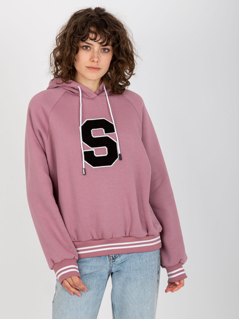Hurt Brudnoróżowa dresowa bluza z kapturem i naszywką