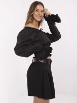 Czarne damskie spódnico-spodenki z zakładkami