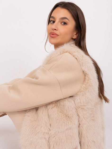 Hurtownia Beżowa kamizelka futrzana z podszewką
