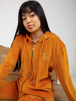 Hurt Ciemnożółty damski komplet welurowy z bluzą rozpinaną 